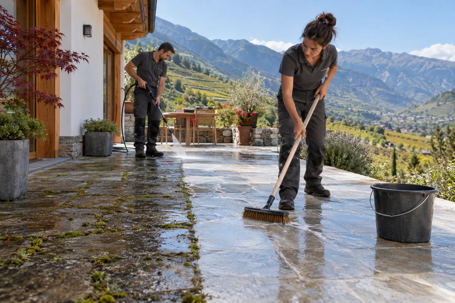 Nettoyer une terrasse en dalles ou en pierre naturelle : méthode et précautions